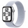 Apple Watch SE 2024, 44 мм, корпус из алюминия серебристого цвета, спортивный браслет дымчато-голубого цвета, MXET3Q