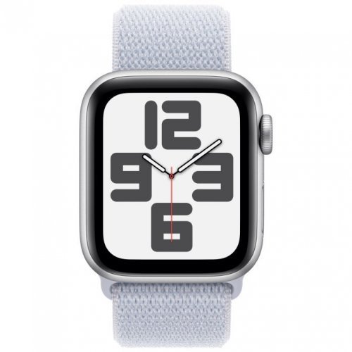 Apple Watch SE 2024, 44 мм, корпус из алюминия серебристого цвета, спортивный браслет дымчато-голубого цвета, MXET3Q