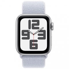 Apple Watch SE 2024, 44 мм, корпус из алюминия серебристого цвета, спортивный браслет дымчато-голубого цвета, MXET3Q