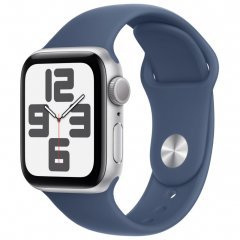 Apple Watch SE 2024, 44 мм, корпус из алюминия серебристого цвета, спортивный ремешок цвета «синий деним» S/M, MXEQ3Q