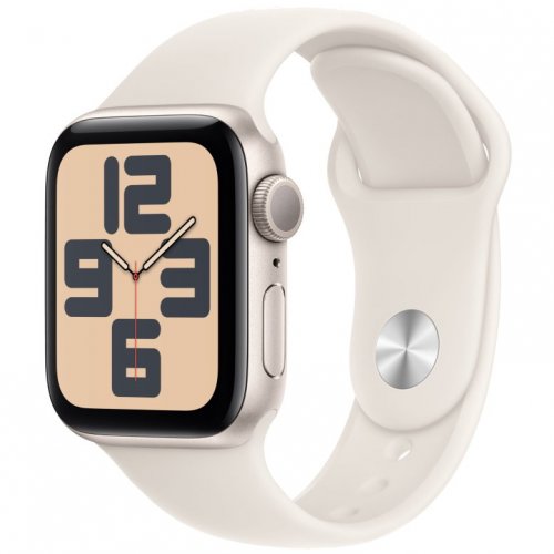 Apple Watch SE 2024, 44 мм, корпус из алюминия цвета «сияющая звезда», спортивный ремешок цвета «сияющая звезда» S/M, MXEU3Q