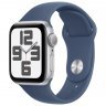 Apple Watch SE GPS + Cellular 2024, 40 мм, корпус из алюминия серебристого цвета, спортивный ремешок цвета «синий деним» S/M, MXGF3Q