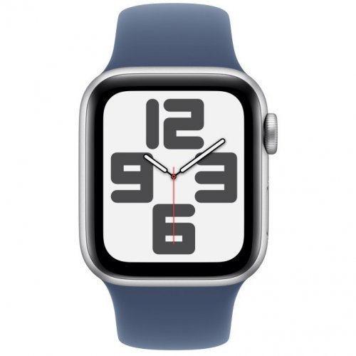 Apple Watch SE GPS + Cellular 2024, 40 мм, корпус из алюминия серебристого цвета, спортивный ремешок цвета «синий деним» S/M, MXGF3Q