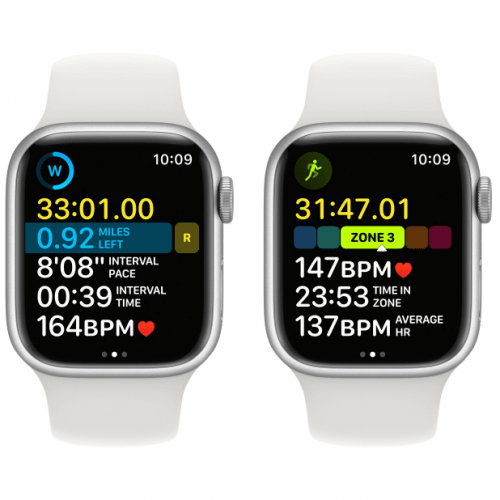 Apple Watch Series 8, 41 мм, корпус серебристый, спортивный ремешок белый, MP6K3