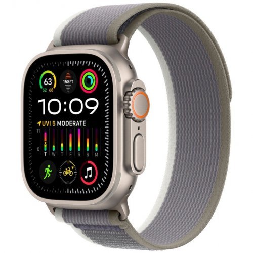 Apple Watch Ultra 2 GPS + Cellular, 49 мм, корпус из титана, ремешок Trail зеленого/серого цвета, размер S/M, MRFN3