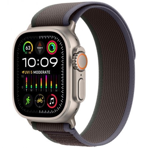 Apple Watch Ultra 2 GPS + Cellular, 49 мм, корпус из титана, ремешок Trail синего/черного цвета, размер S/M, MRFQ3