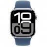 Apple Watch Series 10, 42 мм, корпус из алюминия цвета серебристый, спортивный ремешок цвета «синий деним» S/M, MWWA3Q