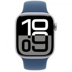 Apple Watch Series 10, 46 мм, корпус из алюминия цвета серебристый, спортивный ремешок цвета «синий деним» S/M, MWWL3Q