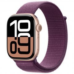 Apple Watch Series 10, 46 мм, корпус из алюминия цвета «розовое золото», спортивный браслет сливового цвета, MWWV3Q