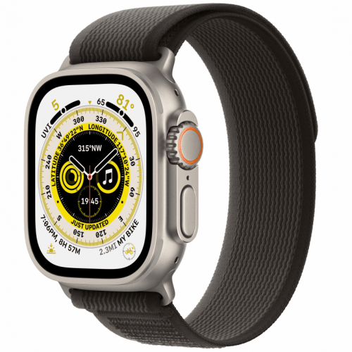 Apple Watch Ultra GPS + Cellular, 49 мм, корпус из титана, ремешок черный/серый, размер M/L, MQF53