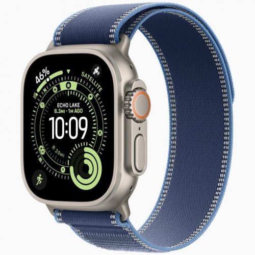 Apple Watch Ultra 3 GPS + Cellular, 49 мм Natural Titanium Case with Blue/Bright Blue Trail Loop, M/L