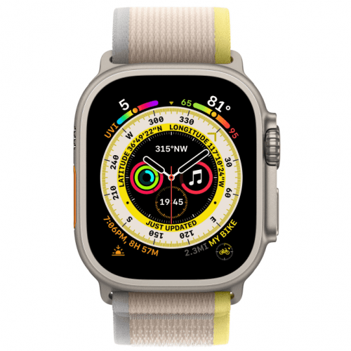 Apple Watch Ultra GPS + Cellular, 49 мм, корпус из титана, ремешок желтый/бежевый, размер M/L, MQFU3