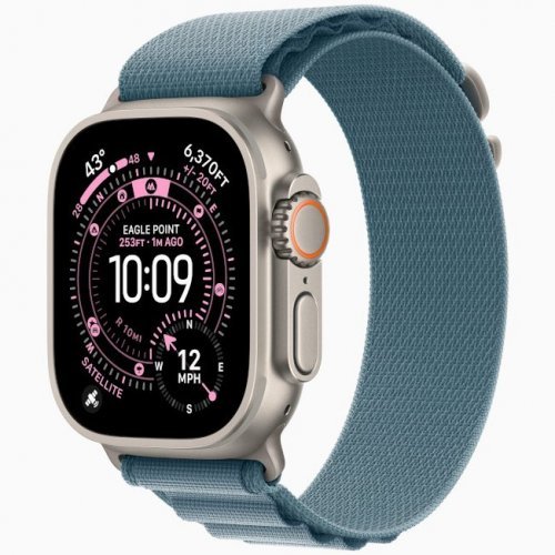 Apple Watch Ultra 3 GPS + Cellular, 49 мм Natural Titanium Case with Light Blue Alpine Loop, M