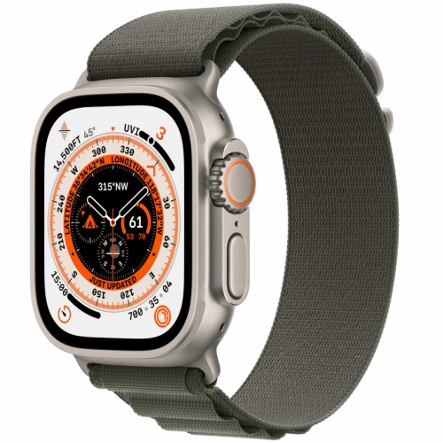 Apple Watch Ultra GPS + Cellular, 49 мм, корпус из титана, ремешок зеленый, размер S, MNHQ3