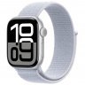 Apple Watch Series 10 GPS + Cellular, 42 мм, корпус из алюминия серебристого цвета, спортивный браслет дымчато-голубого цвета, MWX53Q