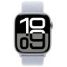 Apple Watch Series 10 GPS + Cellular, 42 мм, корпус из алюминия серебристого цвета, спортивный браслет дымчато-голубого цвета, MWX53Q
