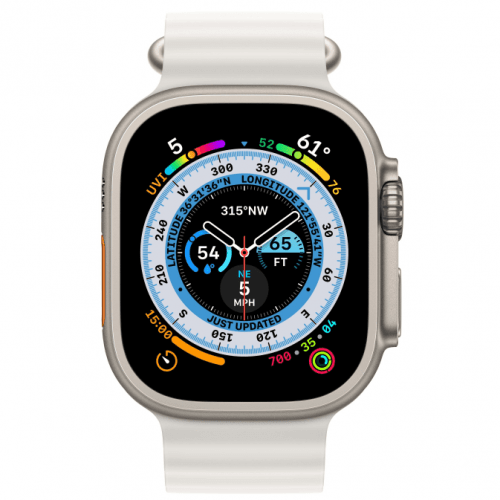 Apple Watch Ultra GPS + Cellular, 49 мм, корпус из титана, ремешок белого цвета, MNHF3