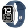 Apple Watch Series 10 GPS + Cellular, 42 мм, корпус из алюминия цвета серебристый, спортивный ремешок цвета «синий деним» M/L, MWX43Q
