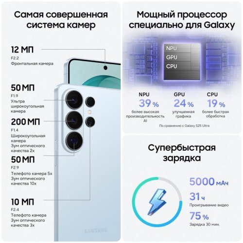 Смартфон Samsung Galaxy S26 Ultra, 512 ГБ, Голубой, SM-S948B12512BLU2E1S