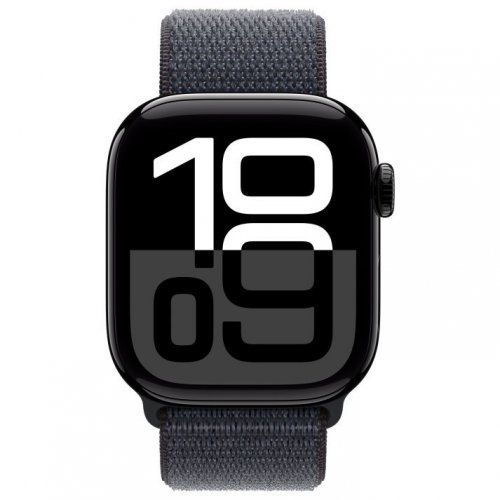 Apple Watch Series 10 GPS + Cellular, 46 мм, корпус из алюминия цвета «черный глянец», спортивный браслет темно-синего цвета, MWY53Q