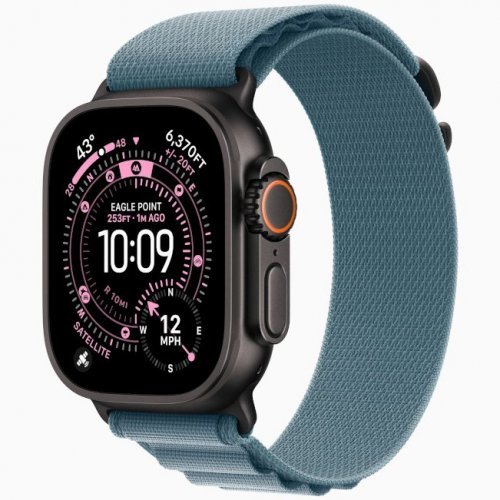 Apple Watch Ultra 3 GPS + Cellular, 49 мм Black Titanium Case with Light Blue Alpine Loop, M