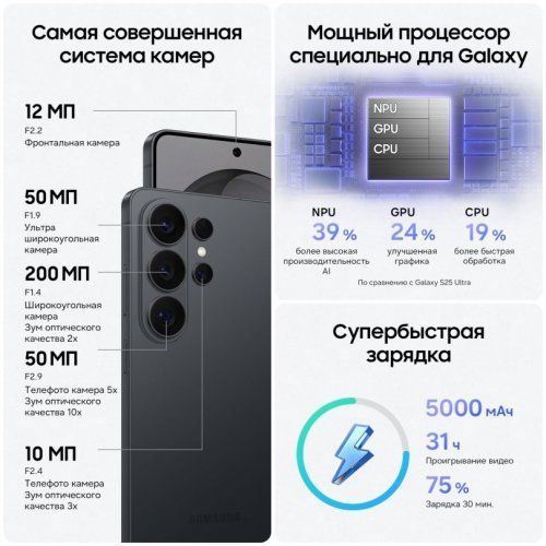 Смартфон Samsung Galaxy S26 Ultra, 256 ГБ, Черный, SM-S948B12256BLK2E1S