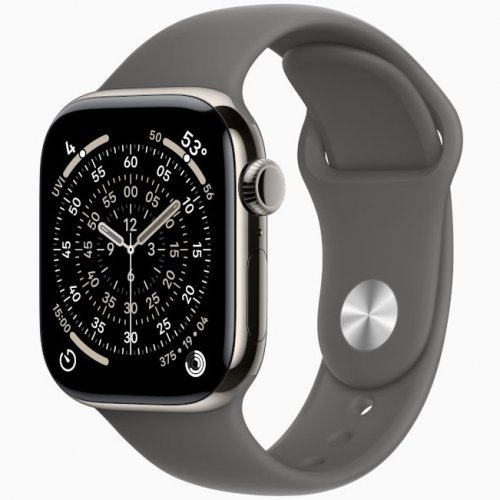 Apple Watch Series 11 GPS + Cellular, 42 мм Natural Titanium Case with Stone Gray Sport Band, S/M