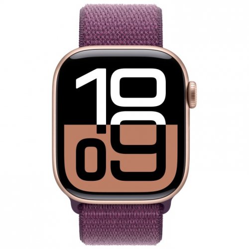 Apple Watch Series 10 GPS + Cellular, 46 мм, корпус из алюминия цвета «розовое золото», спортивный браслет сливового цвета, MWY63Q