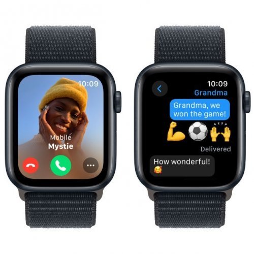 Apple Watch SE 2023, 40 мм, корпус из алюминия цвета тёмная ночь, спортивный браслет цвета тёмная ночь, MRE03