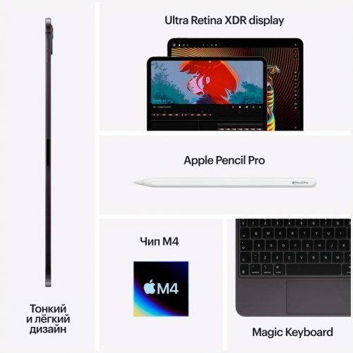 Apple iPad Pro (M4, 2024) 11" Wi-Fi 256 ГБ, Black, чёрный космос