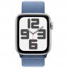 Apple Watch SE 2023, 44 мм, корпус из алюминия серебристого цвета, спортивный браслет цвета ледяной синий, MREF3