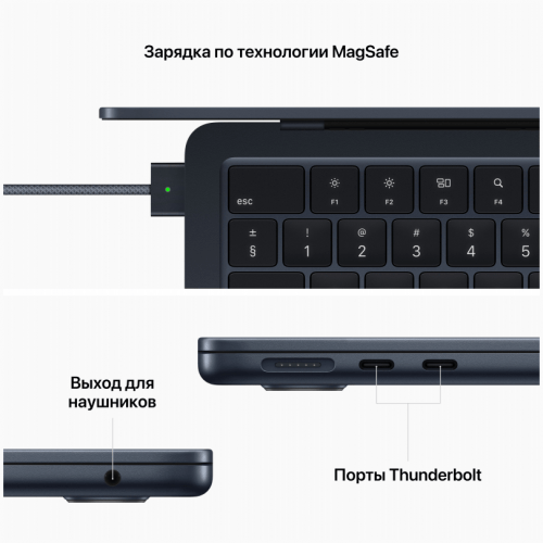 Apple MacBook Air 13" (M2, 8C CPU/8C GPU, 2022), 16 ГБ, 512 ГБ SSD, Midnight, полуночный черный, Z160000B1
